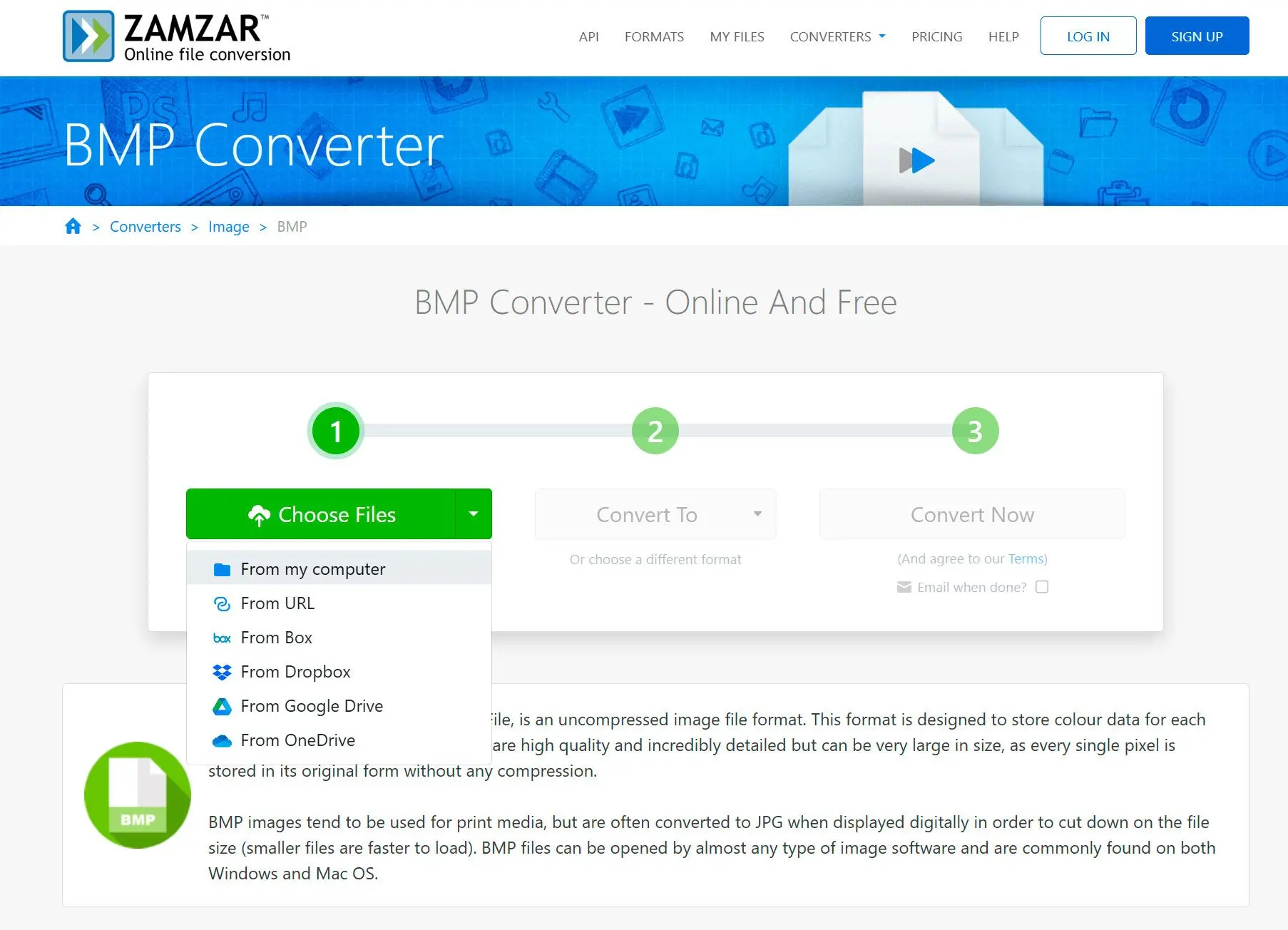 Zamzar bmp to jpeg converter online..