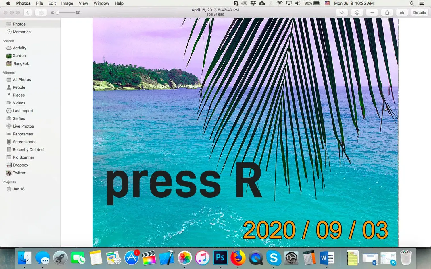 Removed date stamp on Mac OsX Photos..