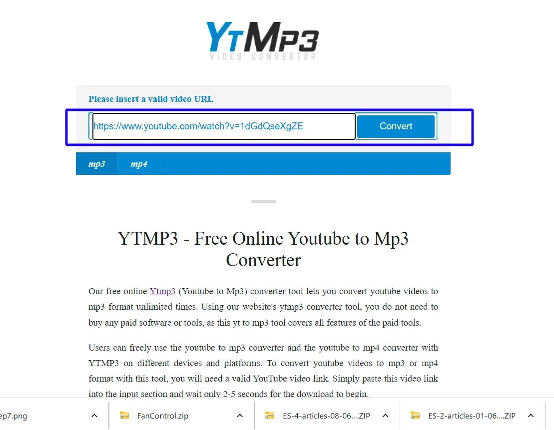 YTMP3 - Paste the web-URL into YTMP3..